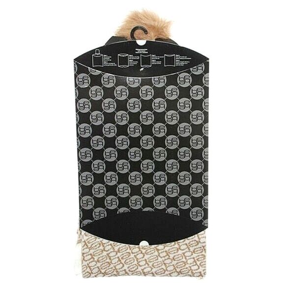 New! BEBE Logo Scarf & Pom Pom Beanie Hat Set 2-Piece With Gift Box Cream Gold - Picture 2 of 5